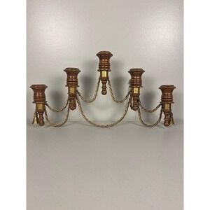 Vtg MCM Empire Style Wood and Brass Candelabra 5 Candle Holder